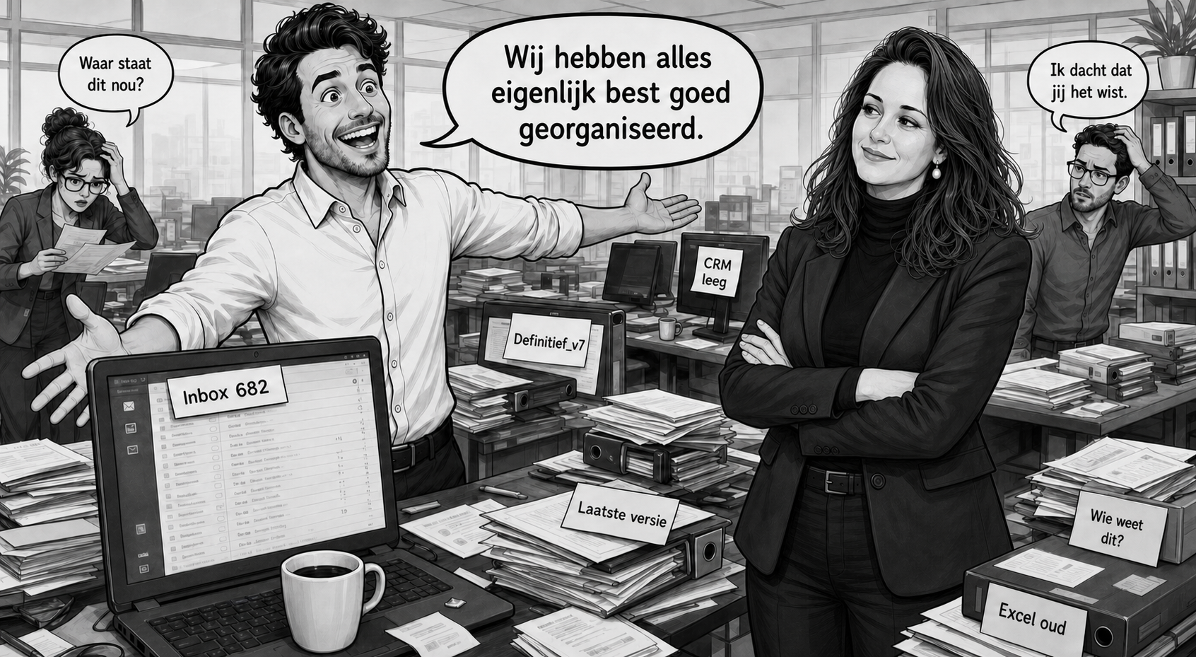 Ondernemer beweert dat alles best goed georganiseerd is terwijl de chaos om hem heen oploopt.